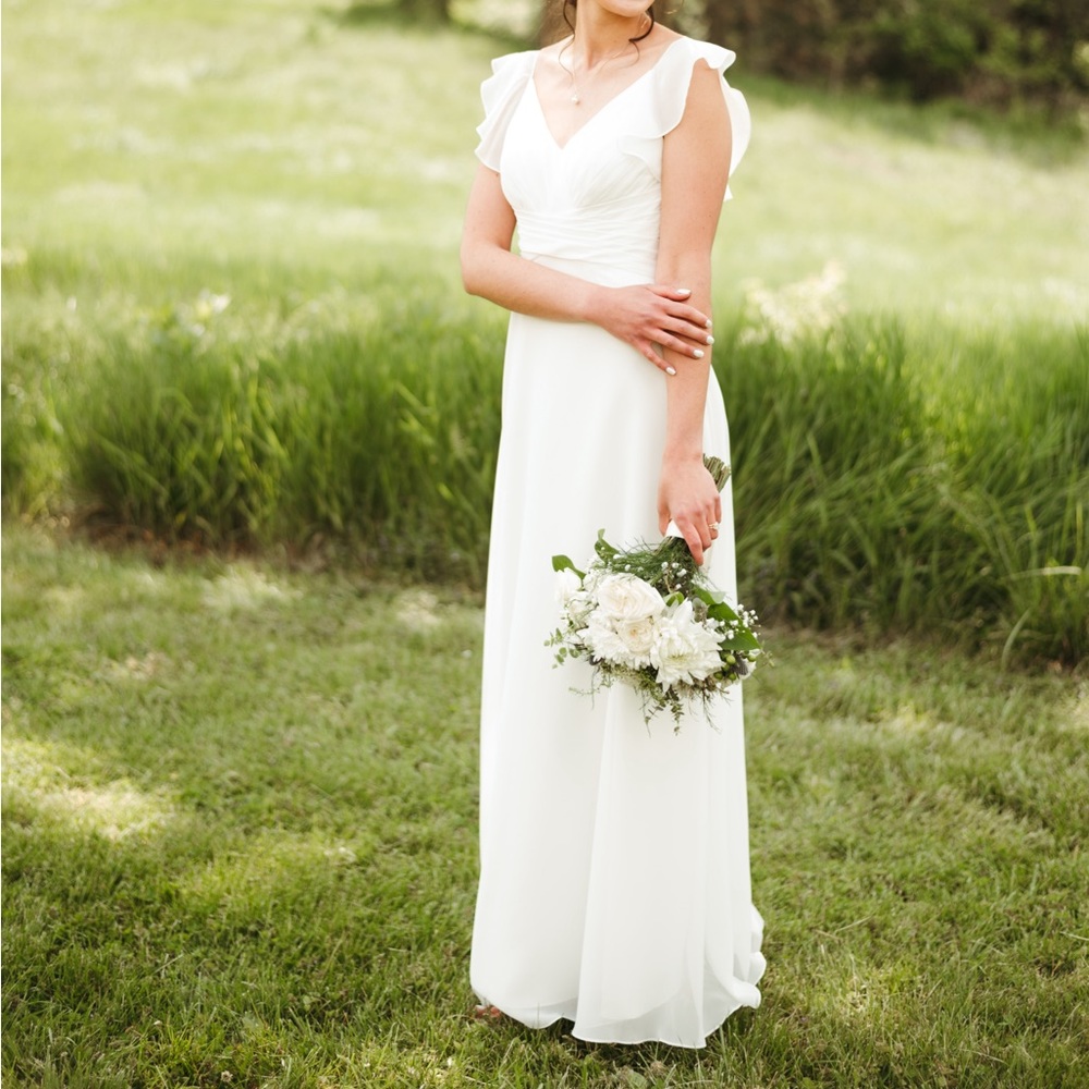 A-line V-Neck Floor-Length Chiffon Wedding Dress With Ruffle - JJ’s house
